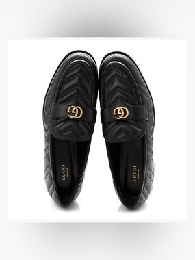 GUCCI Nappa Matelasse Double G Marmont Loafers 39.5 Black